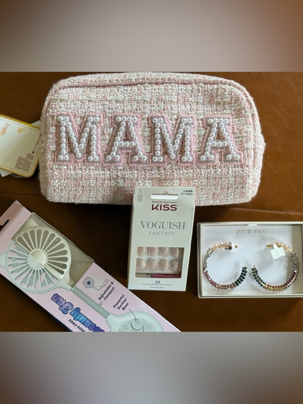Bundle- Tweed Cosmetic Bag, Fan, Earrings, Nails - Picture 1 of 1